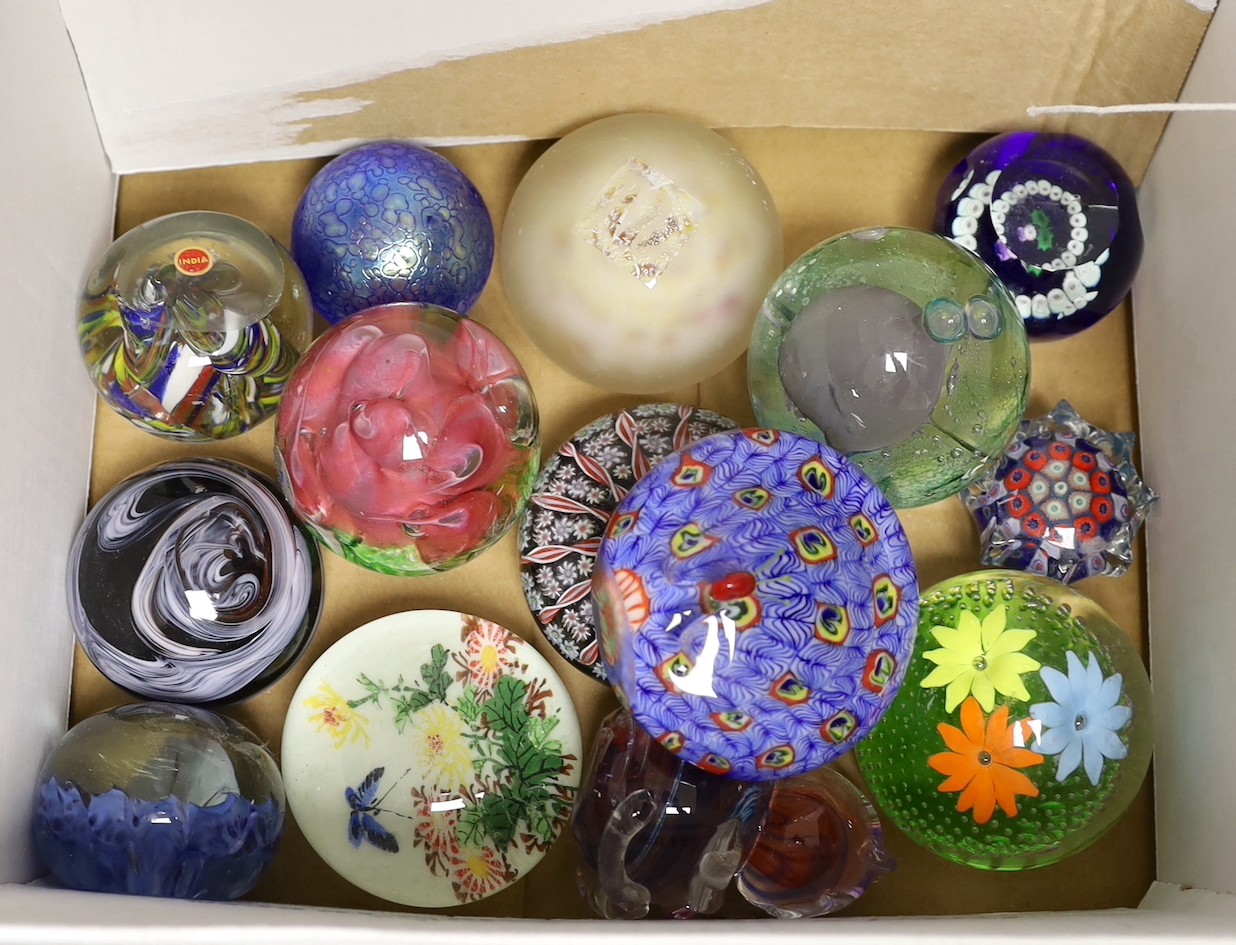 Fourteen various glass paperweights
